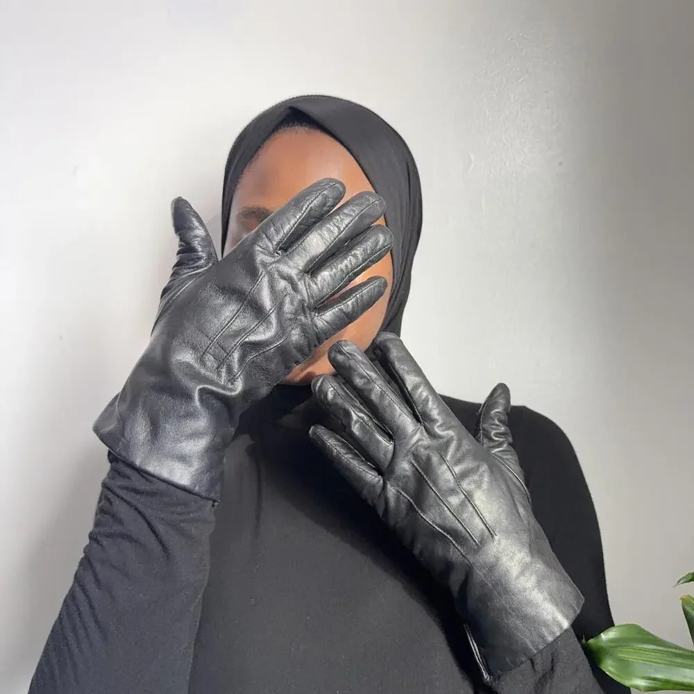Vintage LANDS’ END black Genuine Leather Gloves‎ - Insulated size 7.5